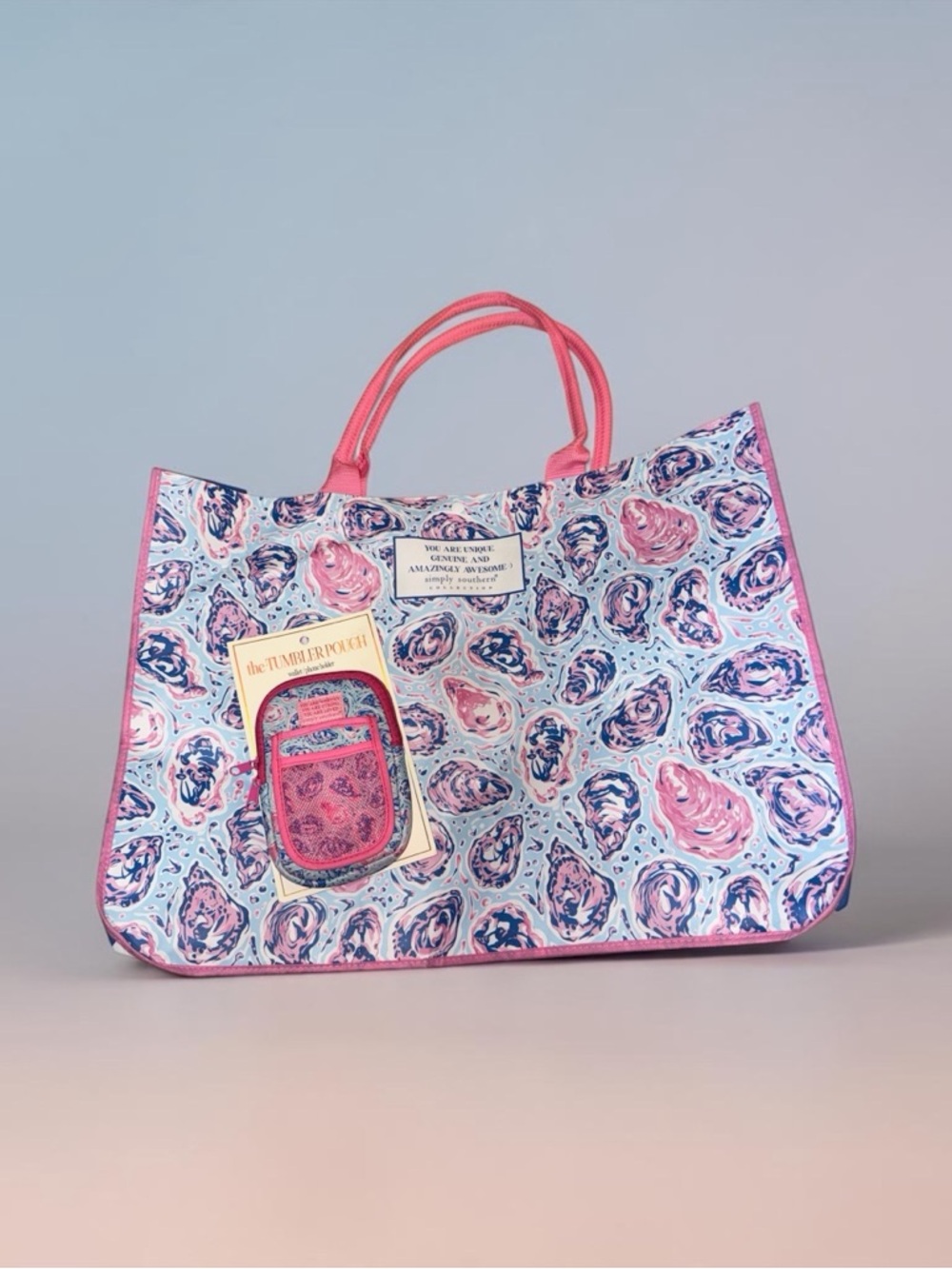 Simply Southern Pink & Light Blue Swirl Tote with Matching Pouch
